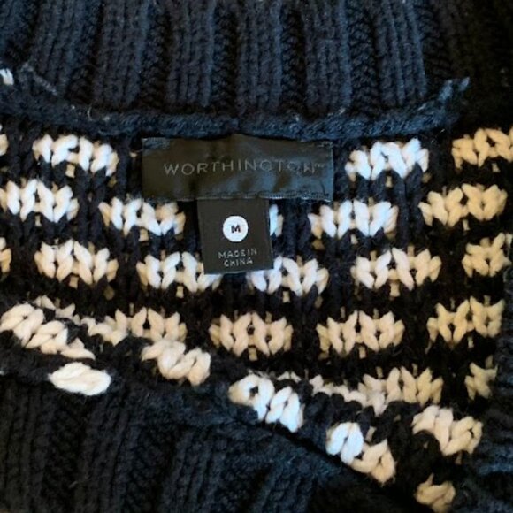 Worthington Black and White Long Chunky Crewneck Sweater - Size Medium - Picture 7 of 8